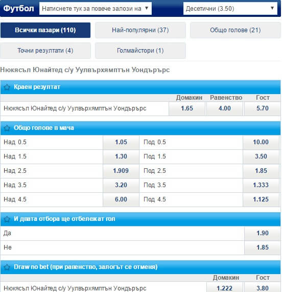 Събитие от раздел спорт на Sportingbet